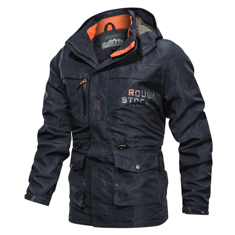 Men's Outdoor Mid-length Waterproof Hooded Jacket (Plus Fleece)