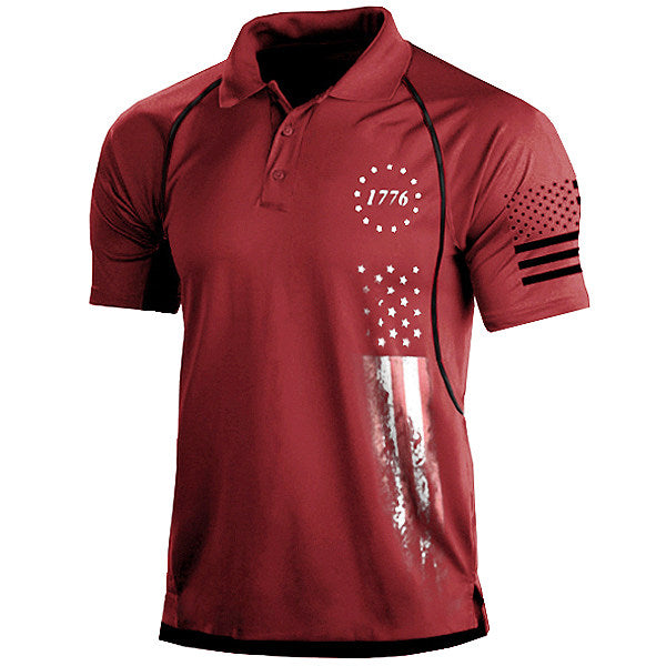 Men's 1776 Independence Day American Flag Print Patriotic Polo Shirt