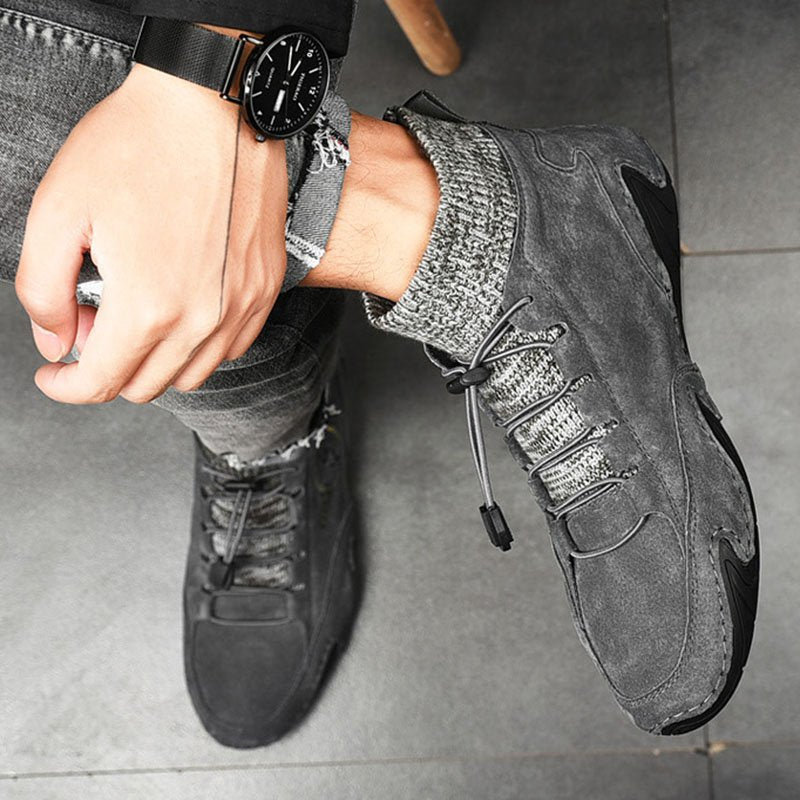 Men Comfy Elastic Band Boots Casual Leather Ankle warm Boots Winter Shoes
