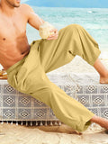 Men's Cotton Linen Drawstring Casual Lightweight Loose Beach Harem Pants