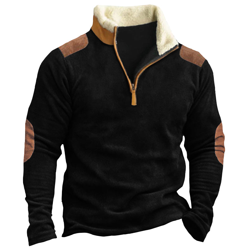 Men's Training Colorblock Waffle Lapel Sweatshirt