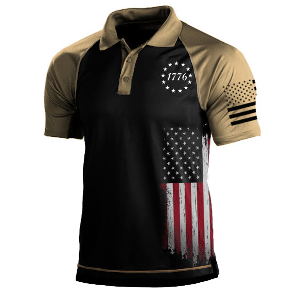 Men's 1776 Independence Day American Flag Print Patriotic Polo Shirt