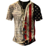 Men's American Flag Vintage Henley T-Shirt