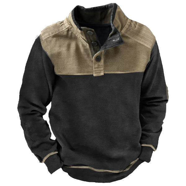 Men's Outdoor American Flag Henley Stand Collar Sweatshirt