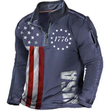 Men's 1776 American Flag Print Henley Collar T-Shirt
