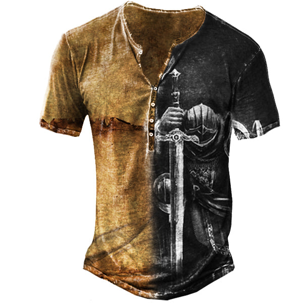 Templar Knight Tattoo Christian Jesus Cross Men's Outdoor Henley Short Sleeve T-Shirt