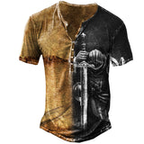 Templar Knight Tattoo Christian Jesus Cross Men's Outdoor Henley Short Sleeve T-Shirt