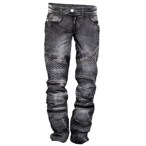 Men's Vintage Distressed Washed Biker Jeans