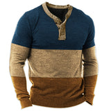 Vintage Contrast Print Men's Henley Long Sleeve T-Shirt