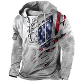 Men's American Flag Print Lace-Up Hoodie Sweatshirt