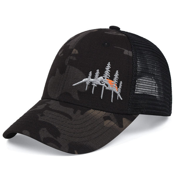Men's Outdoor Mountain Peak Embroidered Mesh Patchwork Hat