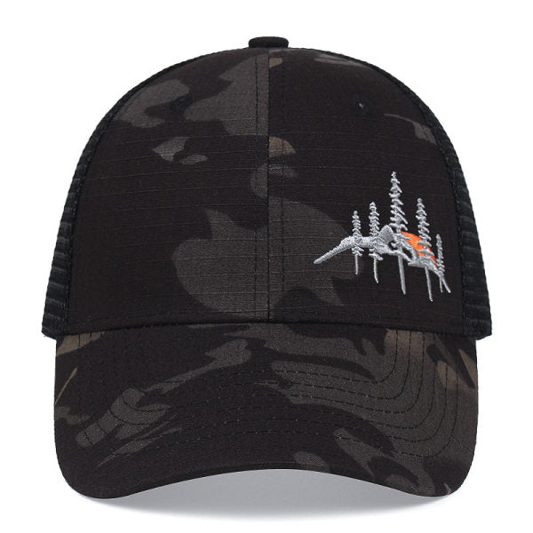 Men's Outdoor Mountain Peak Embroidered Mesh Patchwork Hat