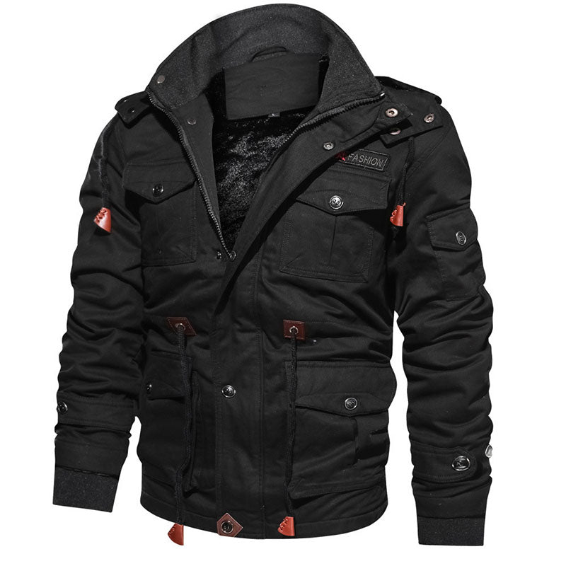 Men's Outdoor Casual Loose Stand Collar Hooded Cotton Jacket