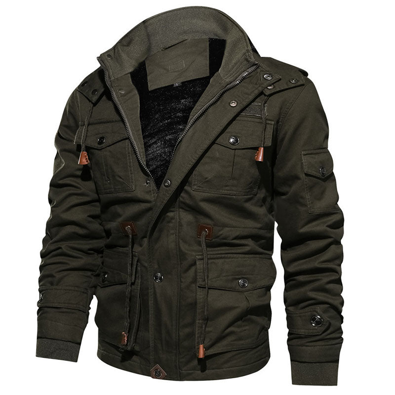 Men's Outdoor Casual Loose Stand Collar Hooded Cotton Jacket