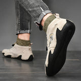 Men Comfy Elastic Band Boots Casual Leather Ankle warm Boots Winter Shoes