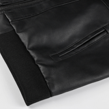 Distressed Leather Jacket Hooded Motorcycle Coat - Black