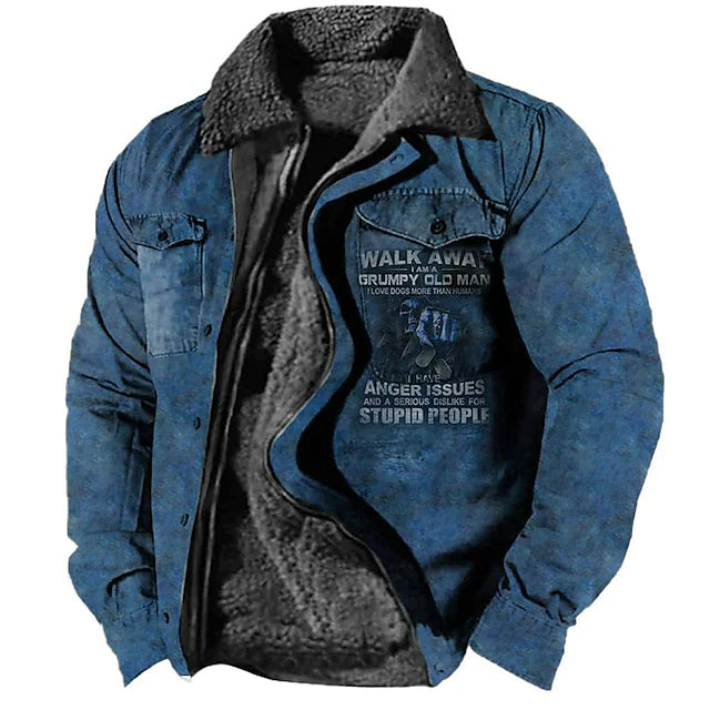 Men's Coat Warm Sports & Outdoor Zipper Letter 3D Printed Graphic Turndown Sports Jacket Outerwear Long Sleeve Pocket
