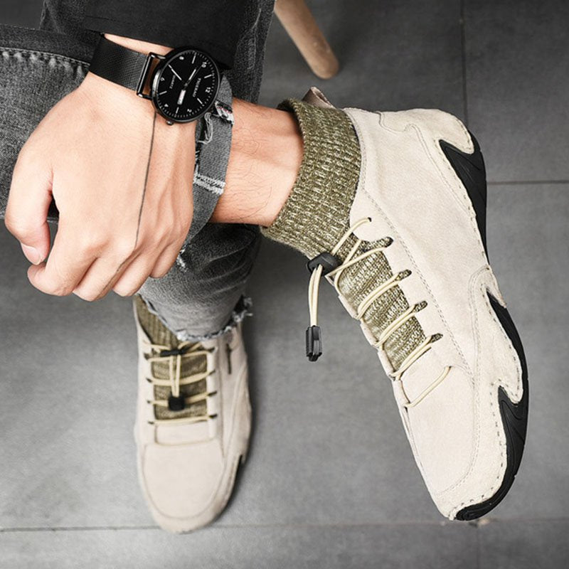 Men Comfy Elastic Band Boots Casual Leather Ankle warm Boots Winter Shoes