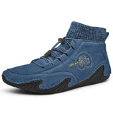 Men Comfy Elastic Band Boots Casual Leather Ankle warm Boots Winter Shoes