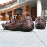 Men Summer Cow Split Leather Magic Tape Casual Sandals Shoes