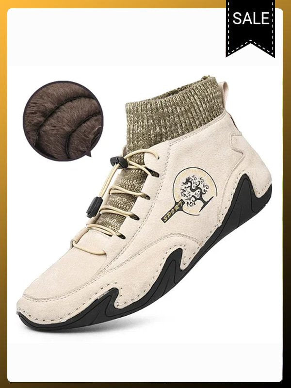 Men Comfy Elastic Band Boots Casual Leather Ankle warm Boots Winter Shoes