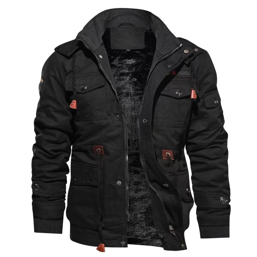 Men's Jacket-Casual Winter Cotton Military Jacket Thicken Hooded Cargo Coat