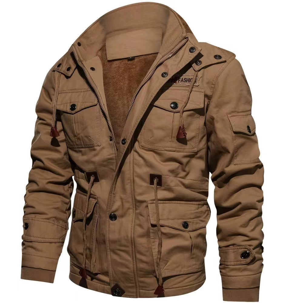 Men's Jacket-Casual Winter Cotton Military Jacket Thicken Hooded Cargo Coat