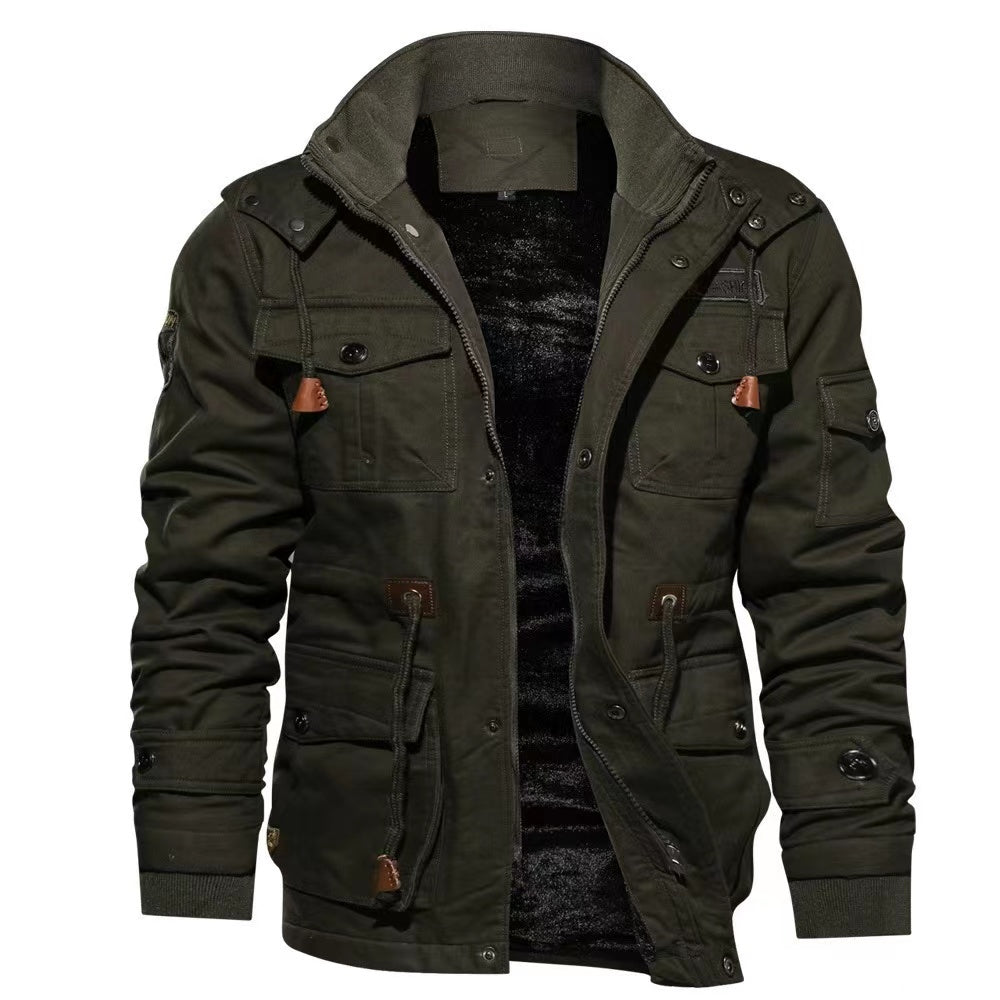 Men's Jacket-Casual Winter Cotton Military Jacket Thicken Hooded Cargo Coat