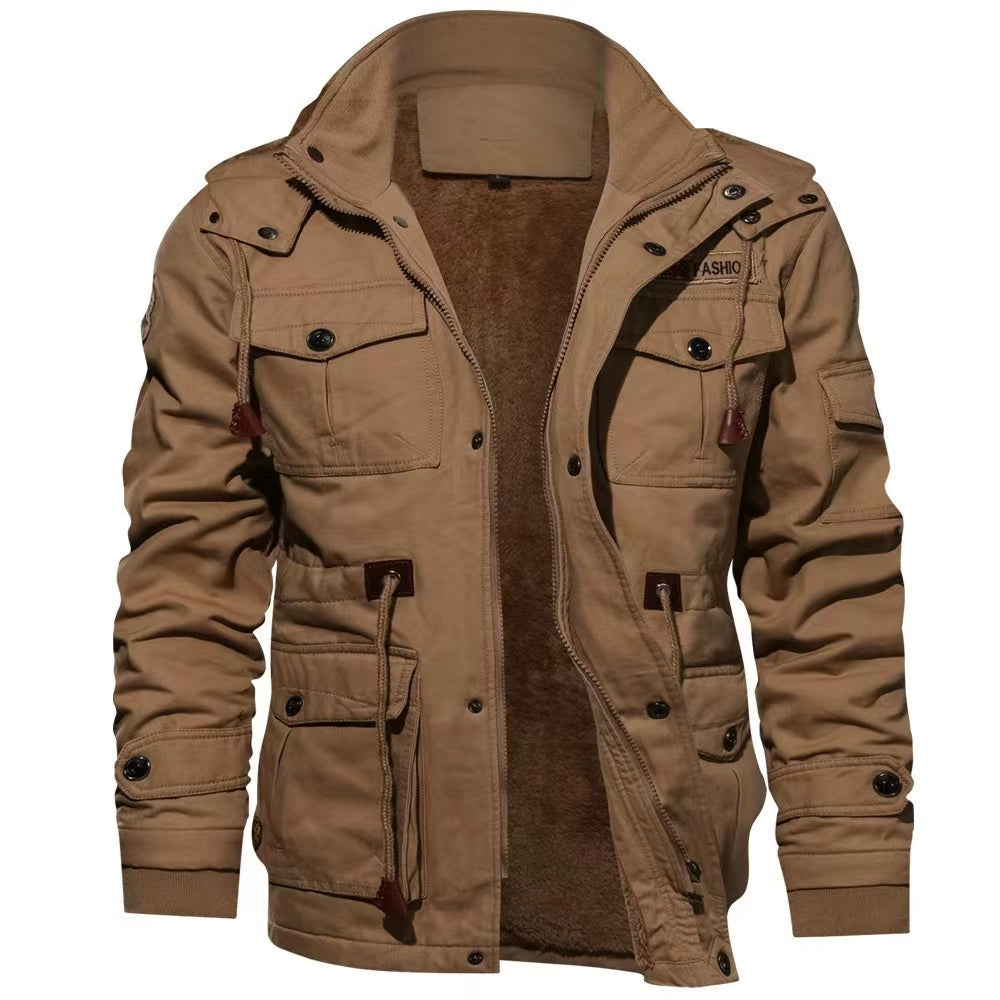 Men's Jacket-Casual Winter Cotton Military Jacket Thicken Hooded Cargo Coat