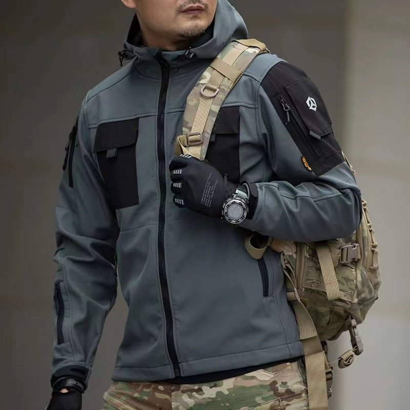 Men's Outdoor Thermal Zip Multi Pocket Hooded Tactical Jacket