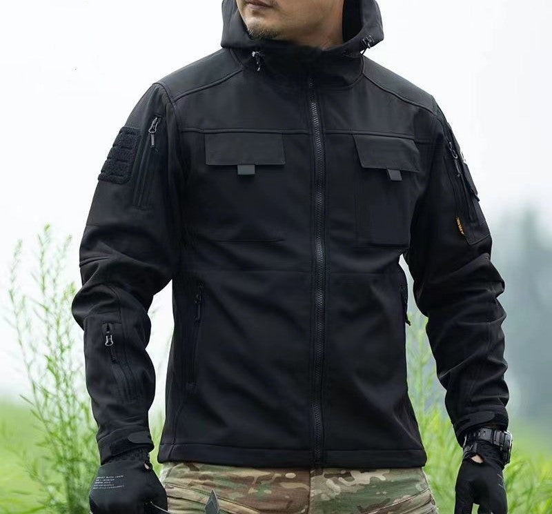 Men's Outdoor Thermal Zip Multi Pocket Hooded Tactical Jacket