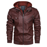 Distressed Leather Jacket Hooded Motorcycle Coat