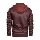 Distressed Leather Jacket Hooded Motorcycle Coat