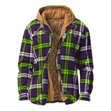 Men's Winter Flannel Quilted Lined Plaid Hooded Shirt Jacket