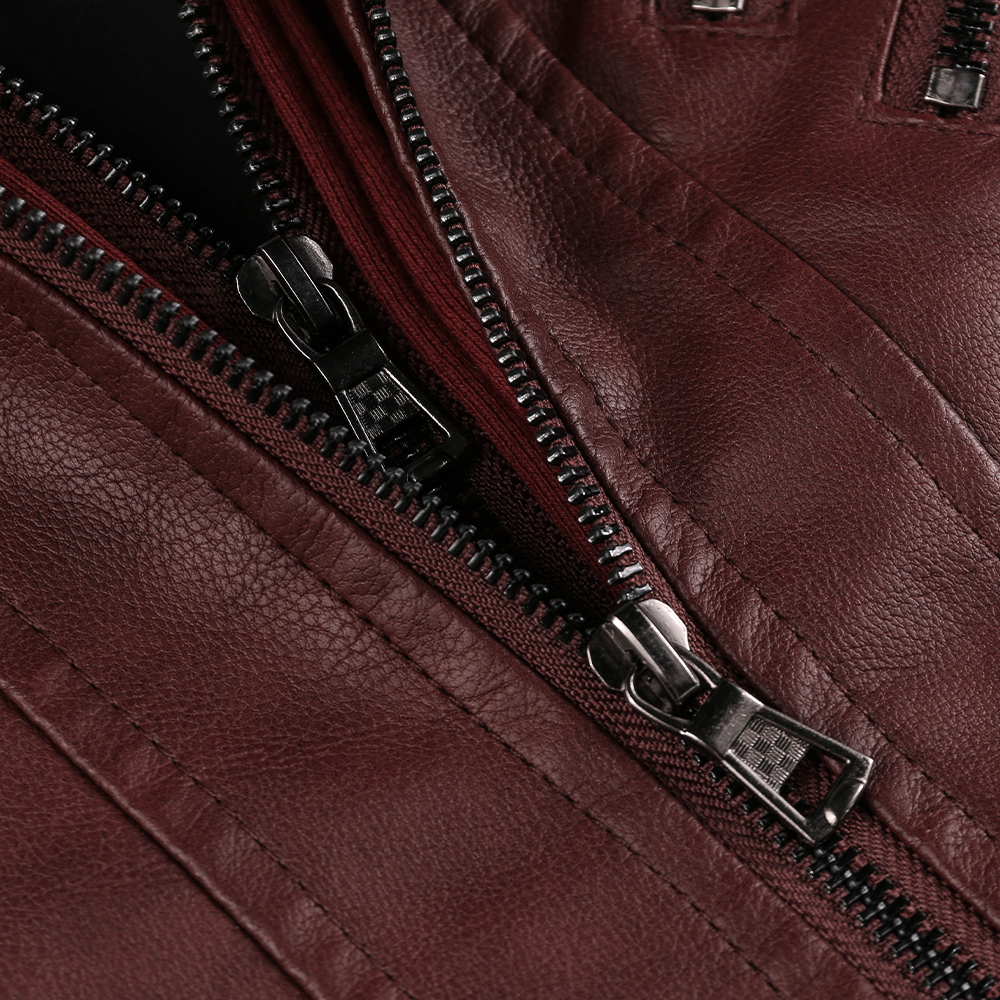 Distressed Leather Jacket Hooded Motorcycle Coat