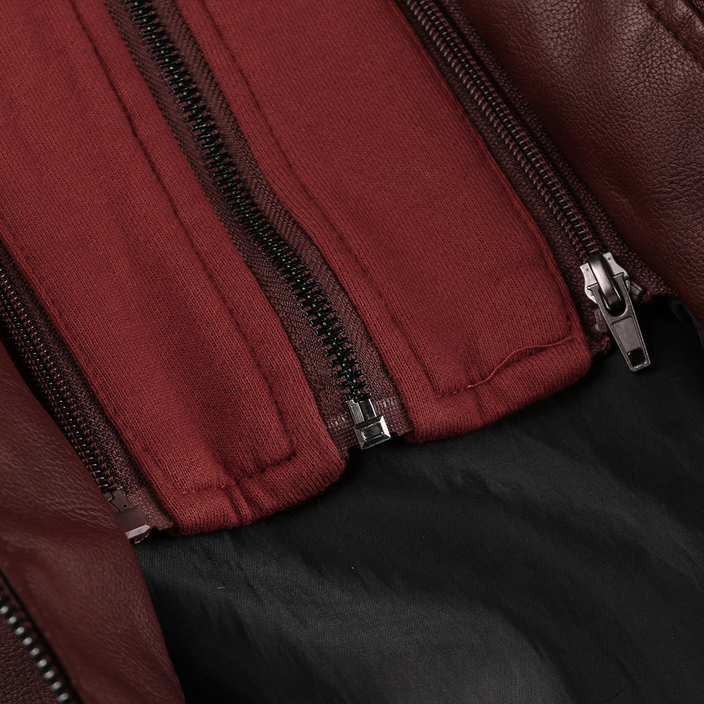 Distressed Leather Jacket Hooded Motorcycle Coat