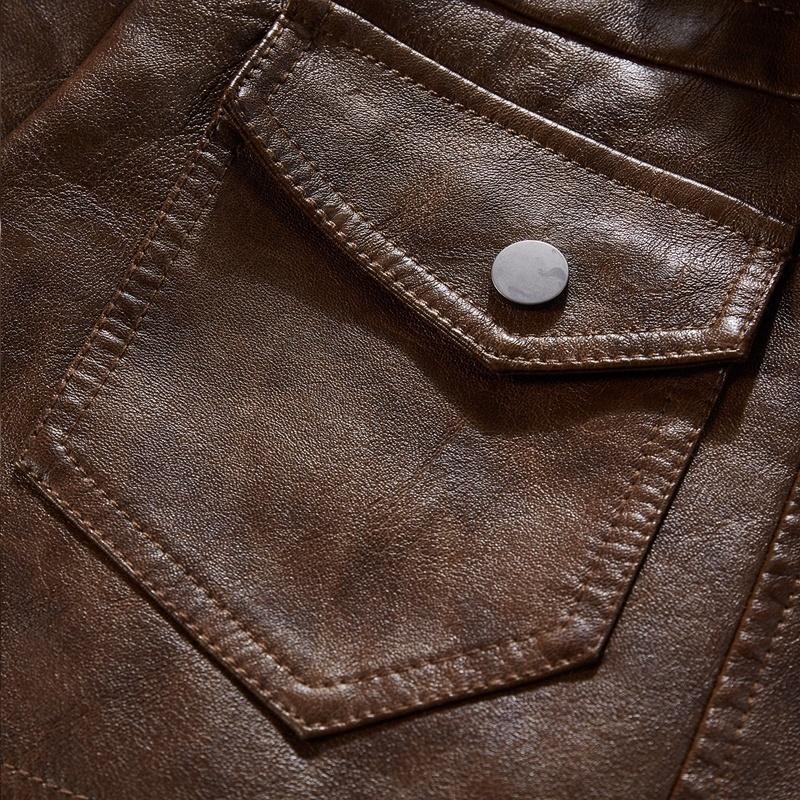 Motorcycle Zip-Front Leather Jacket with Hood