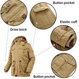 Men's Outdoor Plus Fleece Warm Hooded Multi-Pocket Mid-Length Thick Jacket