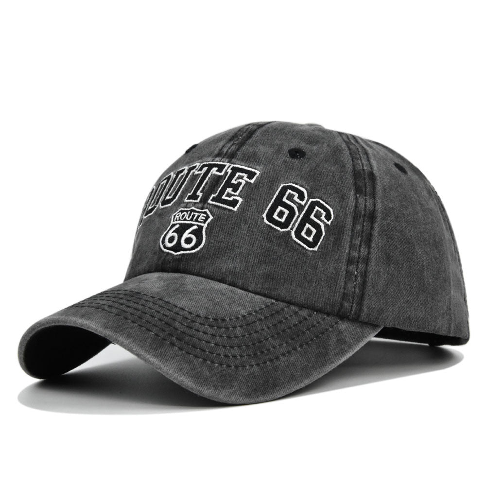 ROUTE 66 Embroidered Denim Washed Baseball Cap