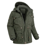 Men's Outdoor Plus Fleece Warm Hooded Multi-Pocket Mid-Length Thick Jacket