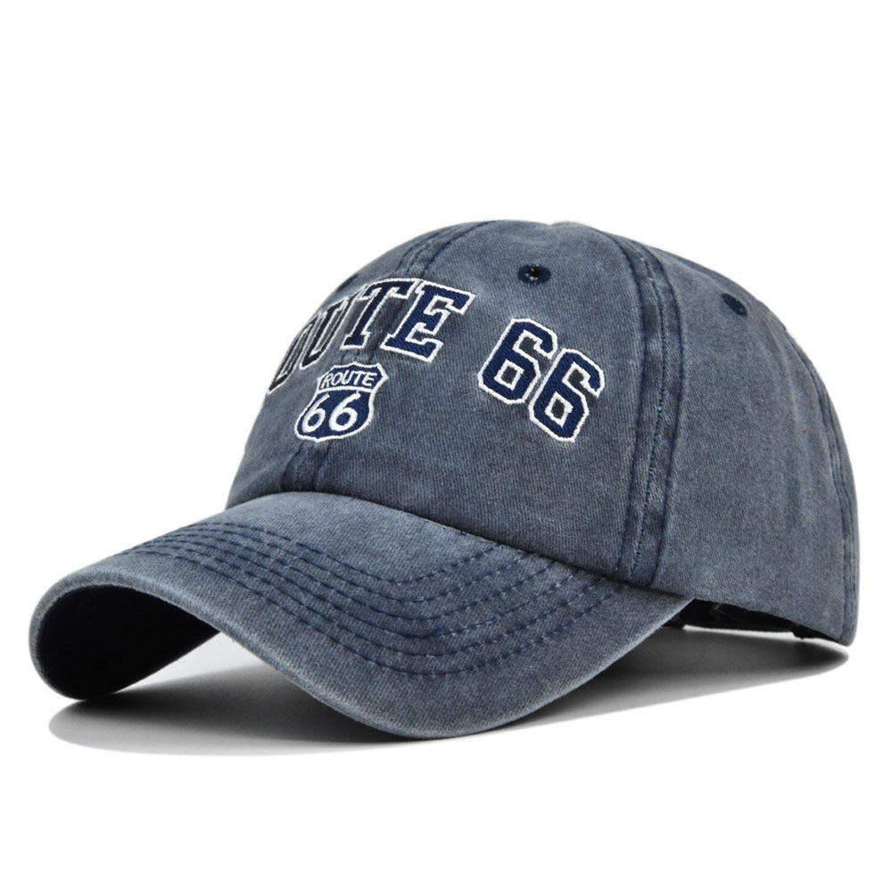 ROUTE 66 Embroidered Denim Washed Baseball Cap
