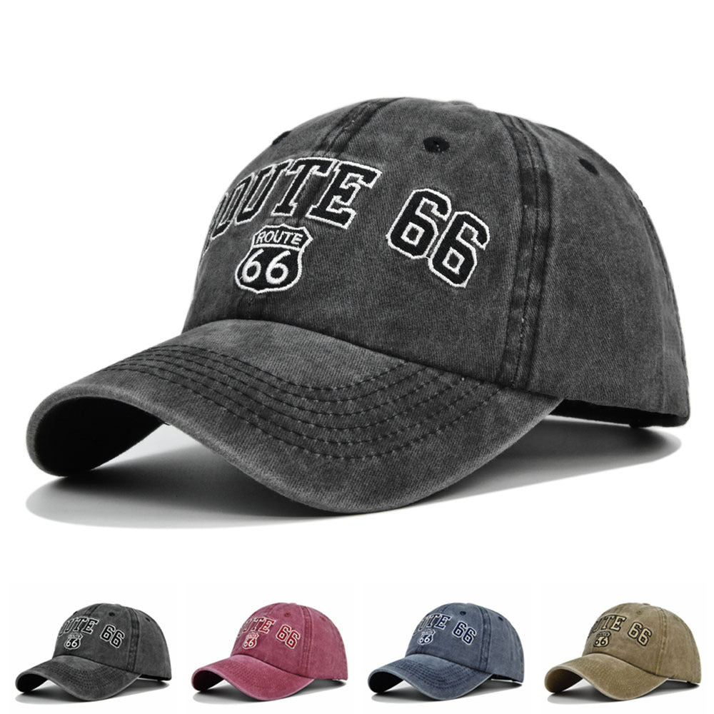 ROUTE 66 Embroidered Denim Washed Baseball Cap