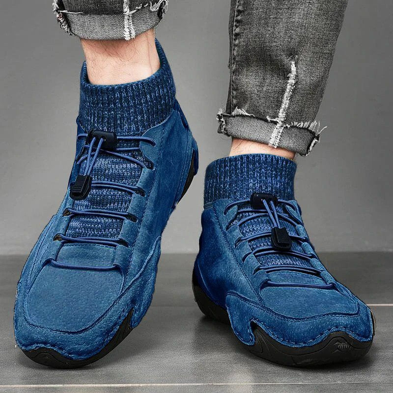 Men Comfy Elastic Band Boots Casual Leather Ankle warm Boots Winter Shoes