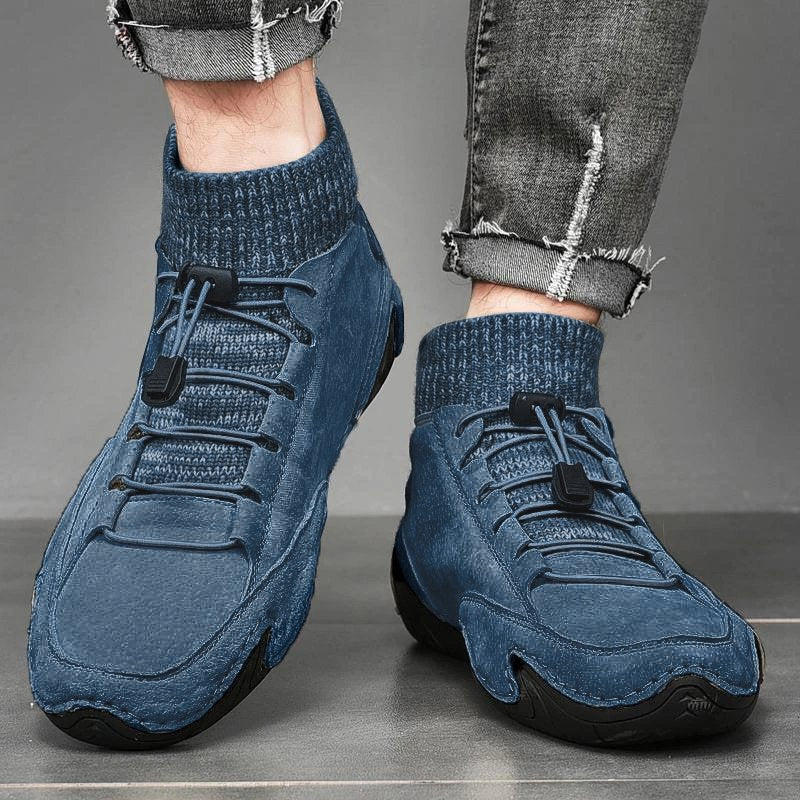 Men Comfy Elastic Band Boots Casual Leather Ankle warm Boots Winter Shoes