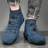 Men Comfy Elastic Band Boots Casual Leather Ankle warm Boots Winter Shoes