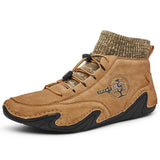 Men Comfy Elastic Band Boots Casual Leather Ankle warm Boots Winter Shoes