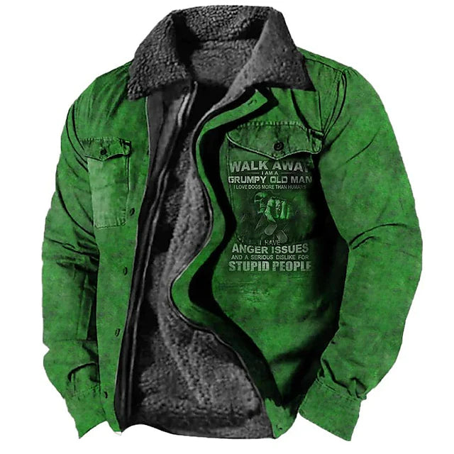 Men's Coat Warm Sports & Outdoor Zipper Letter 3D Printed Graphic Turndown Sports Jacket Outerwear Long Sleeve Pocket