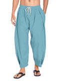 Men's Cotton Linen Drawstring Casual Lightweight Loose Beach Harem Pants