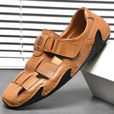 Men Summer Cow Split Leather Magic Tape Casual Sandals Shoes