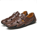 Men Summer Cow Split Leather Magic Tape Casual Sandals Shoes